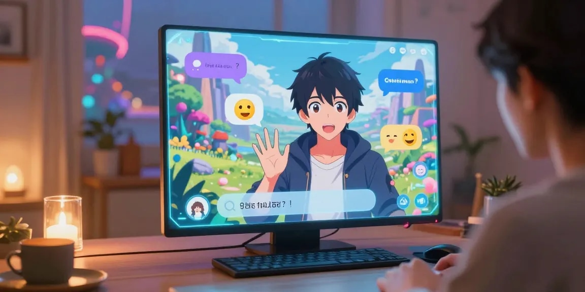 Engaging hentai AI chat scene with vibrant anime character and modern holographic interface.