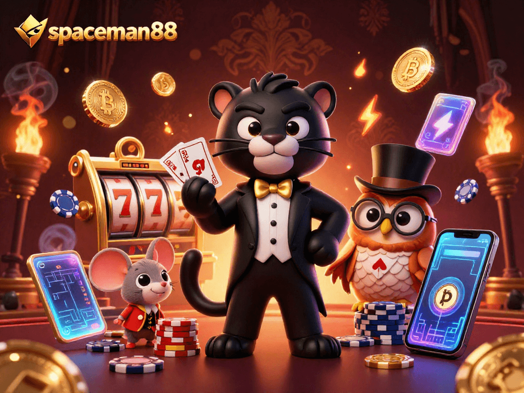 Experience the thrills of spaceman88 with exciting slot games and vibrant casino illustrations.