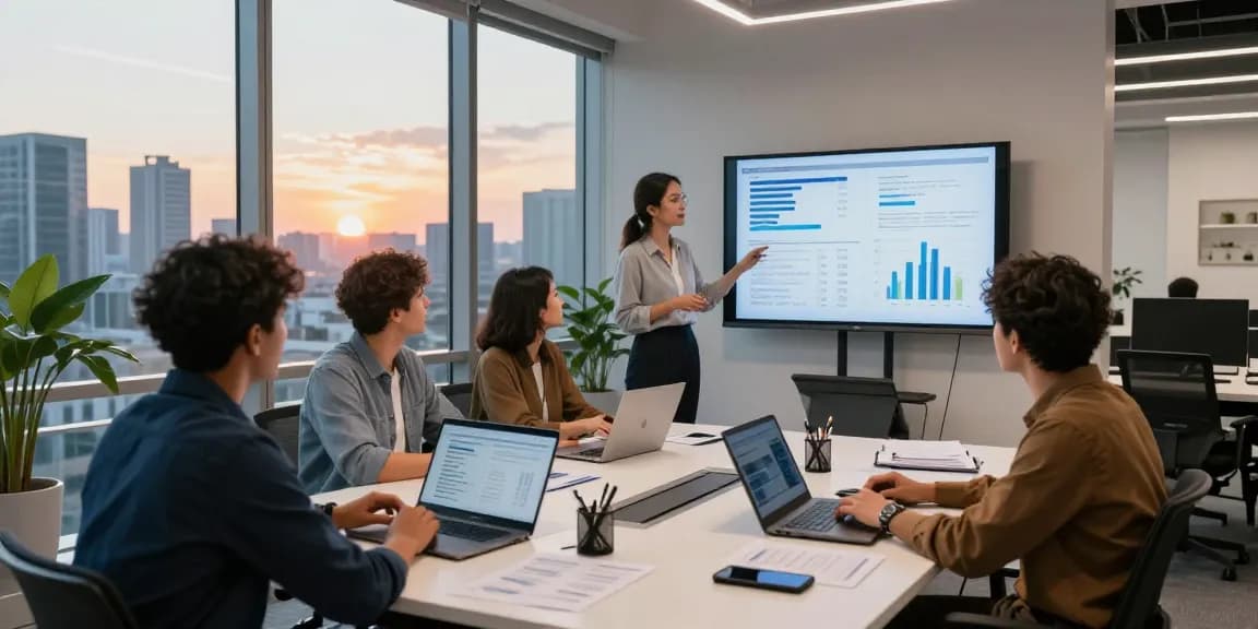 Proactive IT support for small business London in a modern office meeting with diverse professionals collaborating and analyzing data.