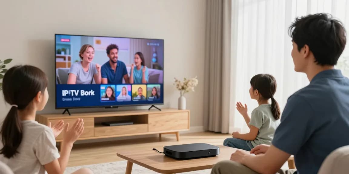 Trusted British IPTV service provider setting up streaming entertainment for local family in a comfortable home.
