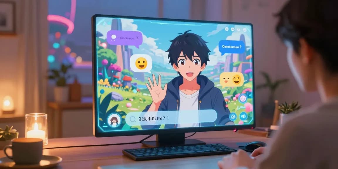 Engaging hentai AI chat scene with vibrant anime character and modern holographic interface.