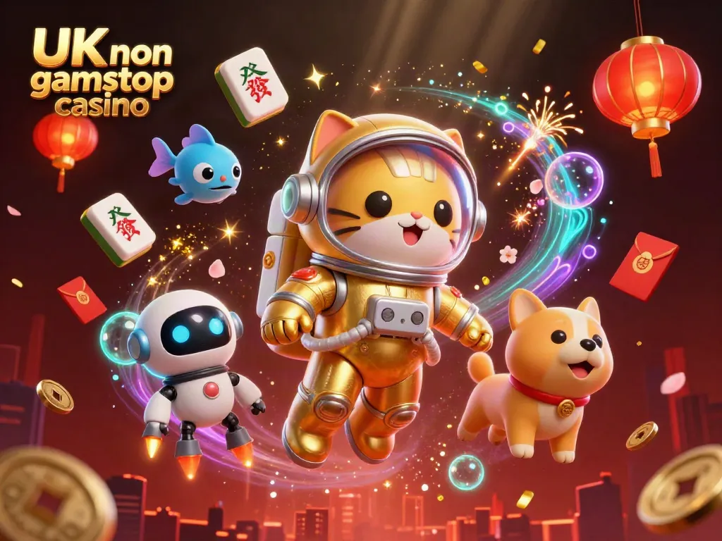 Engage with the lively UK non gamstop casino scene featuring playful astronaut cat and robot dog.