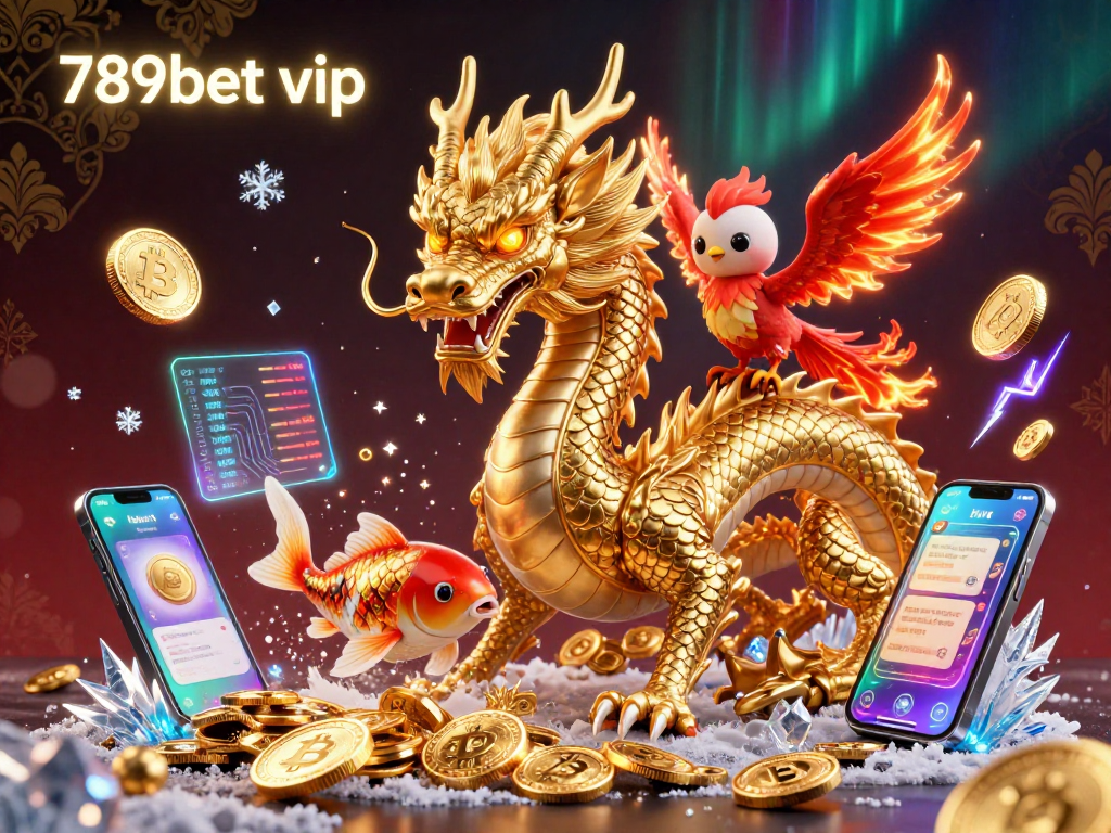 Engage with the thrilling world of 789bet vip through this vibrant 3D illustration showcasing a Chinese dragon, phoenix, and koi fish amidst a cascade of gold coins.
