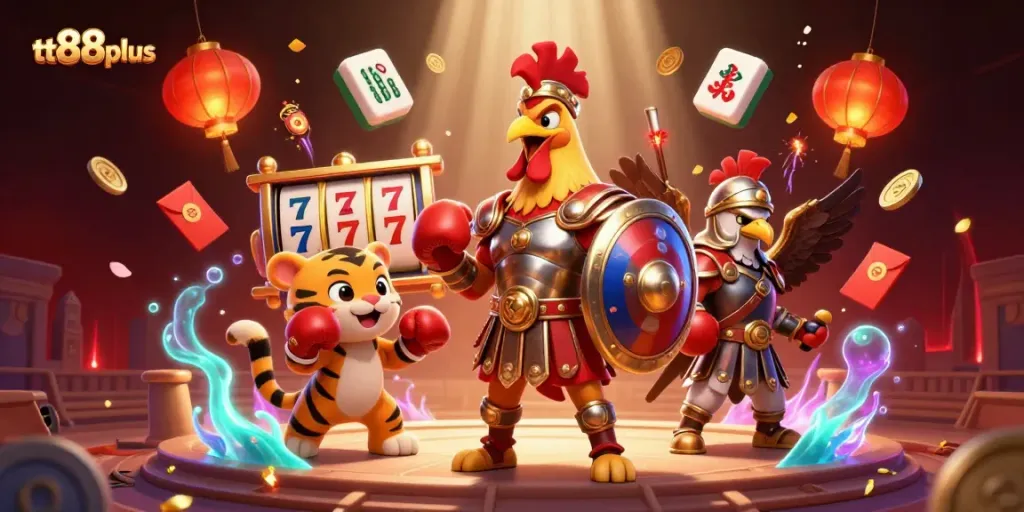 Place bets with tt88plus in a vibrant 3D casino scene featuring exciting gaming elements.