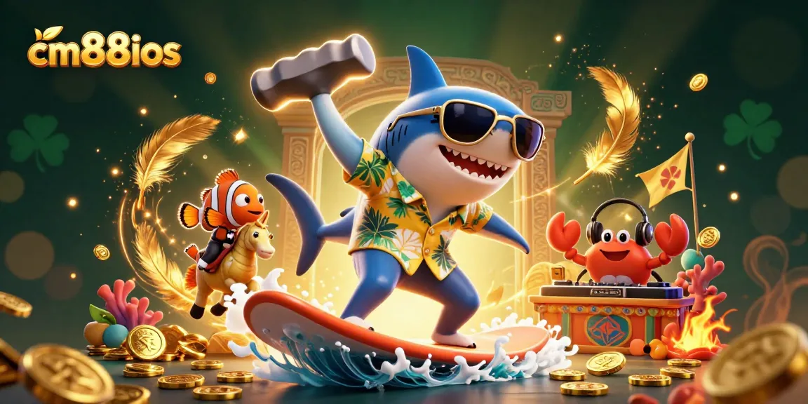 Experience the excitement of cm88ios with colorful sea creatures amidst gold coins and casino elements.