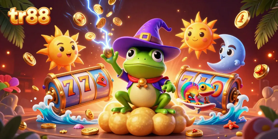 Experience thrilling gaming with tr88's dynamic casino scene, featuring lucky symbols and vibrant characters.