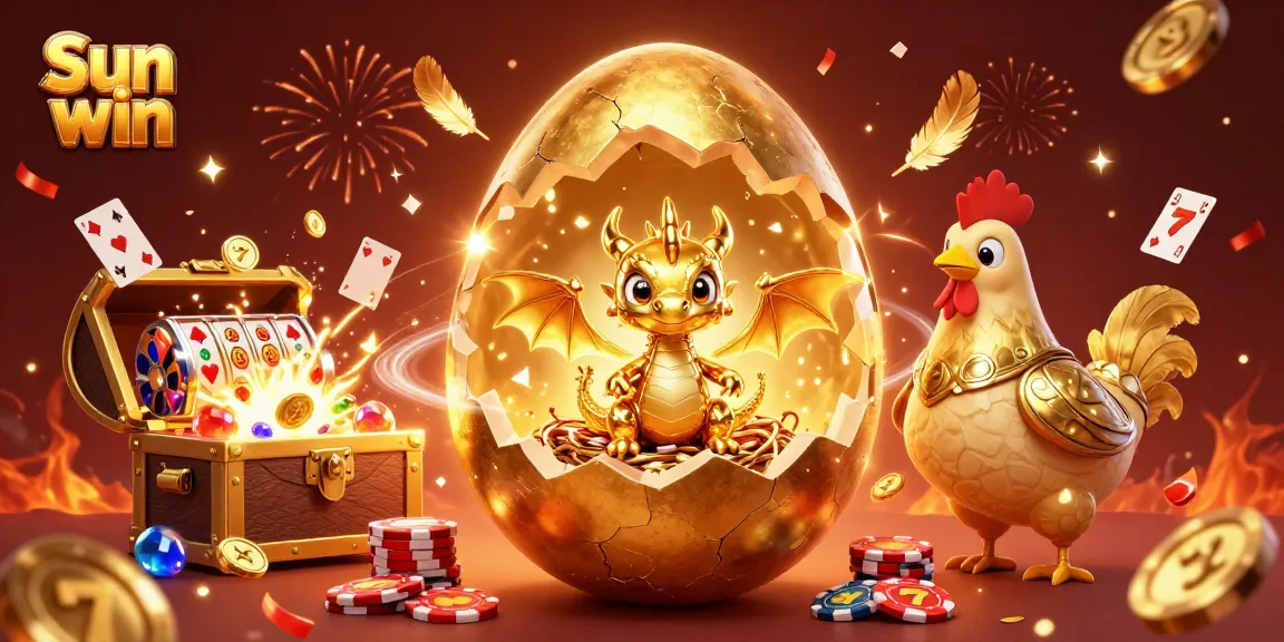 Win big at Sun win with a stunning illustration featuring a dragon, poker chips, and slot reels.