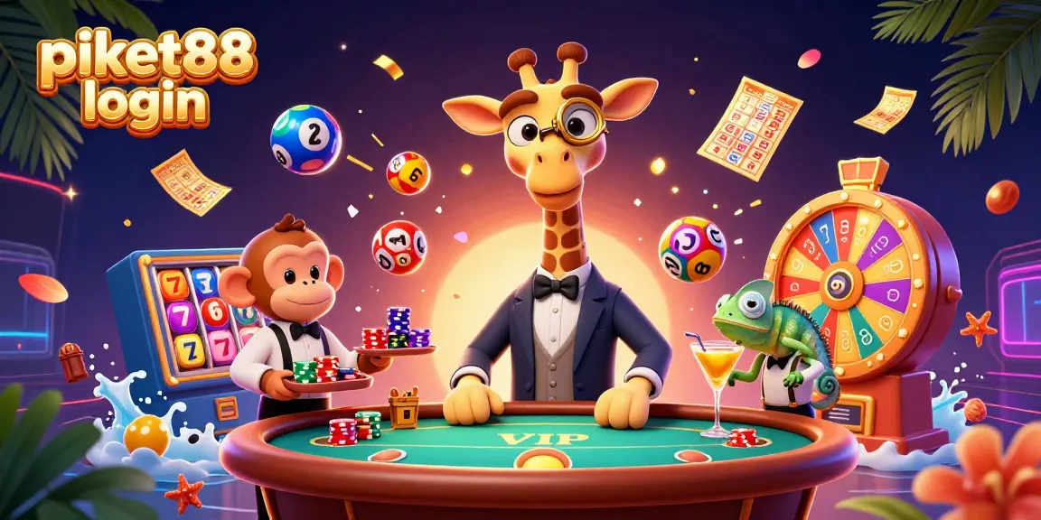 Experience the excitement of gambling with PIKET88 login, featuring vibrant characters and casino elements.