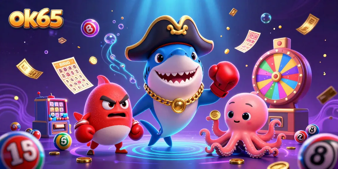Score big with ok65 in a vibrant casino scene filled with colorful game elements and fun characters.