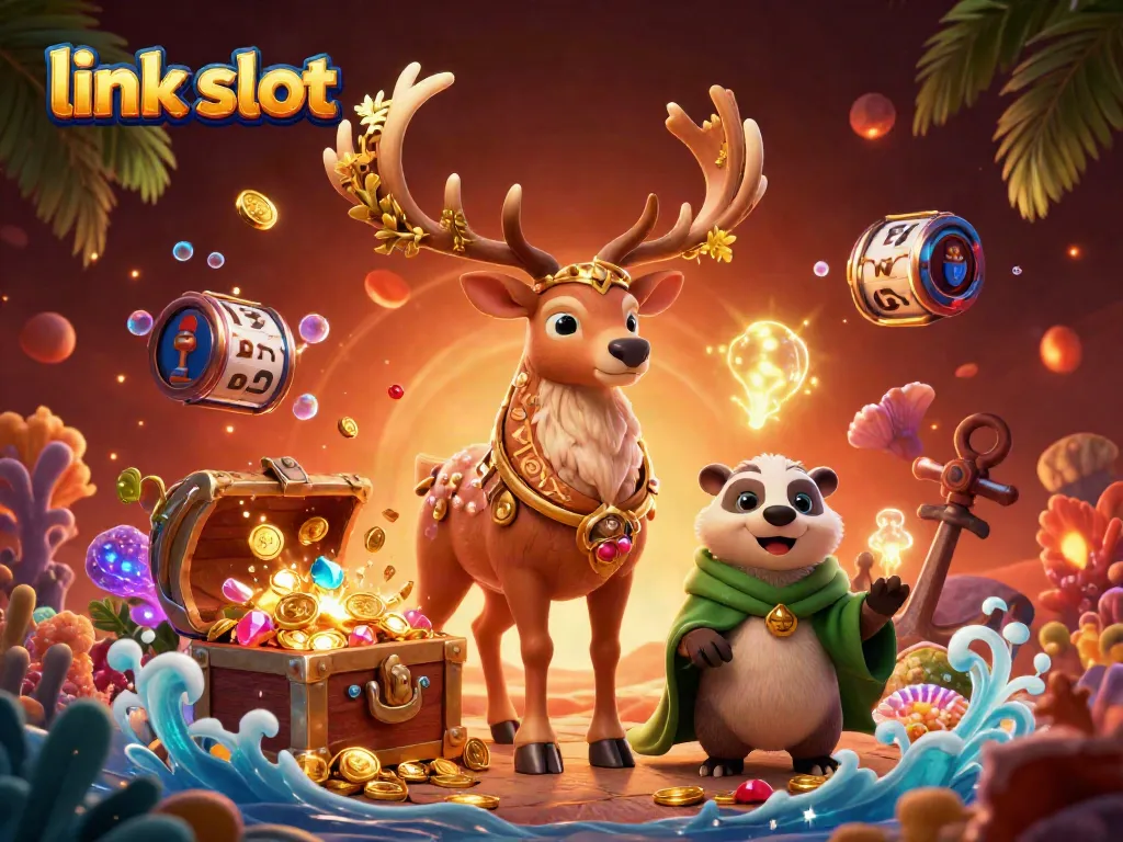 Experience the thrill of winning big with link slot strategies in this vibrant casino-themed illustration.