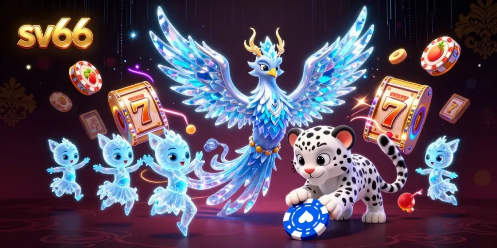 Experience winning thrills with sv66, featuring a vibrant 3D illustration of casino excitement.