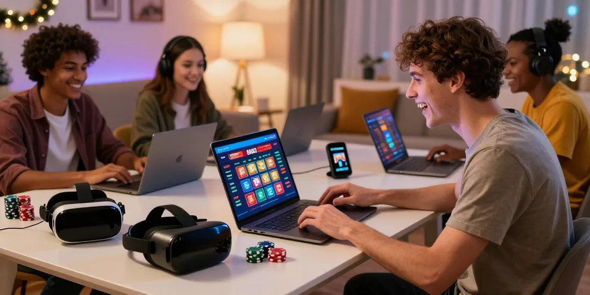 Enthusiastic players enjoying casinos that accept credit card in a cozy living room, showcasing modern gaming setups and accessories.