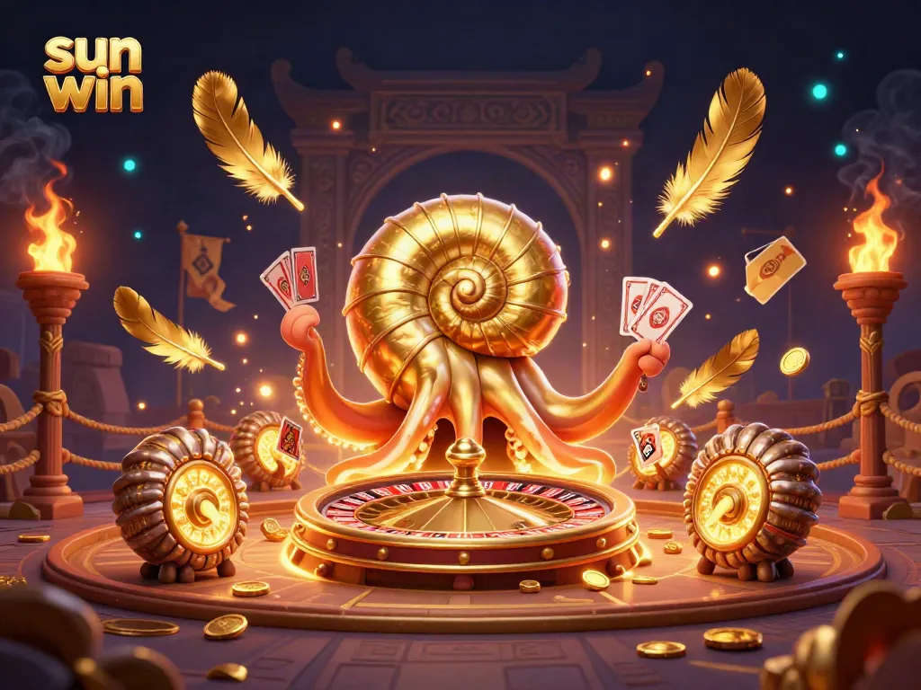 Experience exciting gameplay at sun win with a giant nautilus roulette wheel and golden elements.