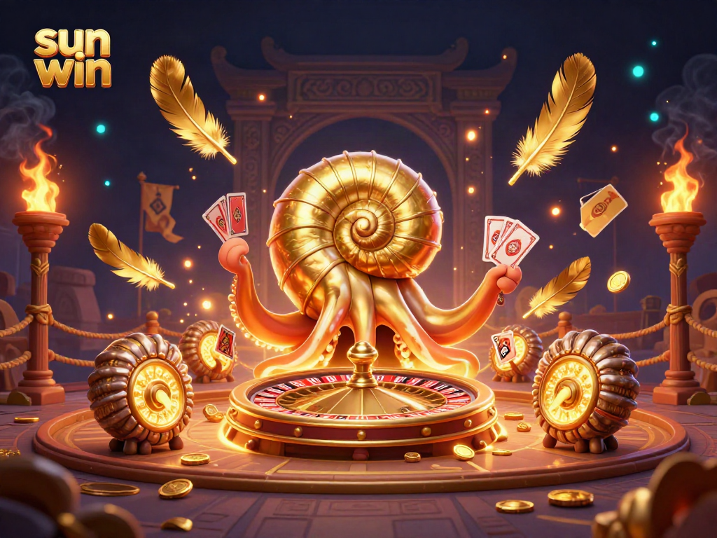 Experience exciting gameplay at sun win with a giant nautilus roulette wheel and golden elements.