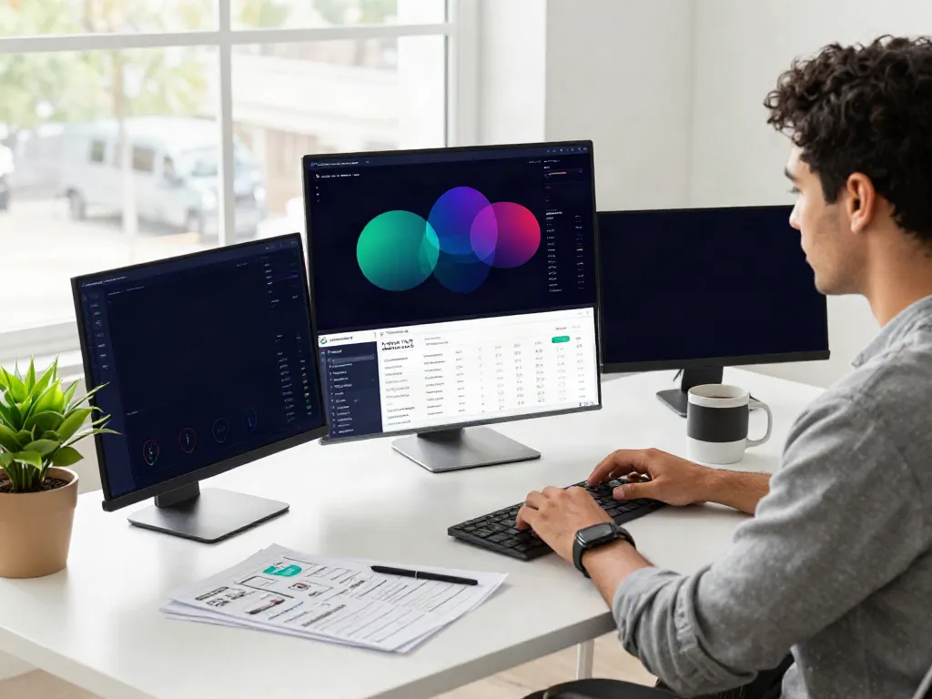 SEO expert analyzing instant indexing data in a high-tech workspace.
