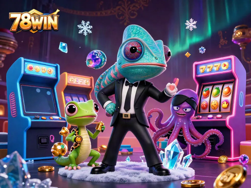 Experience the thrilling world of 78WIN with vibrant casino elements and interactive characters.