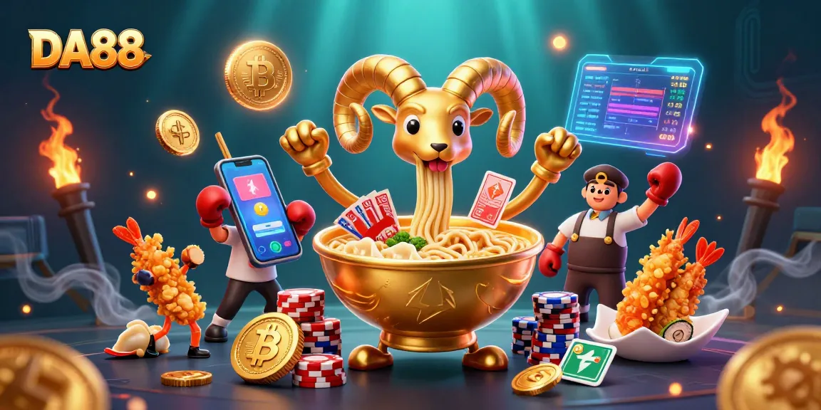 Engage with DA88 in a vibrant casino scene featuring animated sushi dealers and crypto elements.