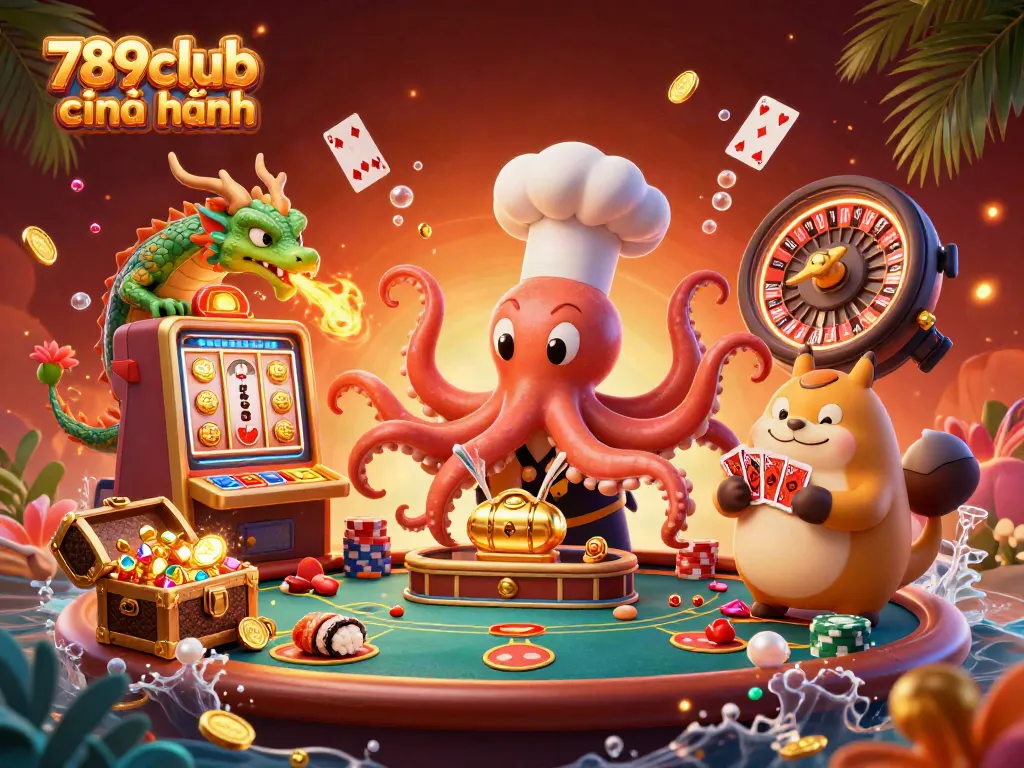 Experience the colorful adventure at 789club chính hãng with characters celebrating big wins.