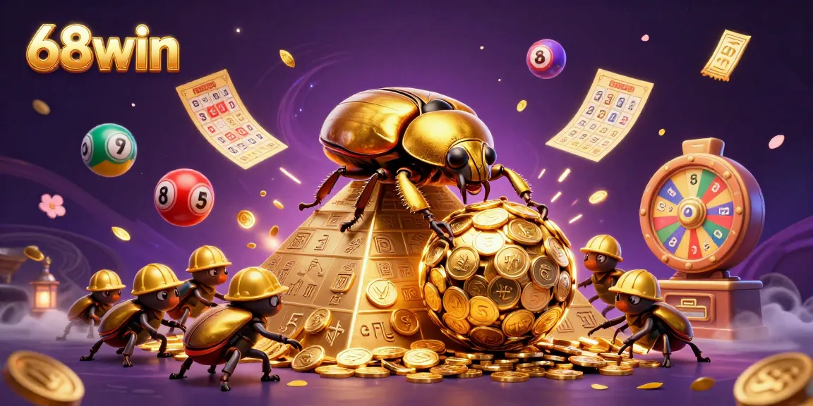 Experience excitement with 68win's golden beetle theme and dynamic lottery elements!