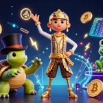 Engage in thrilling games at b52club7 with vibrant casino characters and cryptocurrency elements.