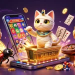 Sunwin's pyramid casino scene features a golden mummy cat and glowing scarab bursting into exciting gameplay.