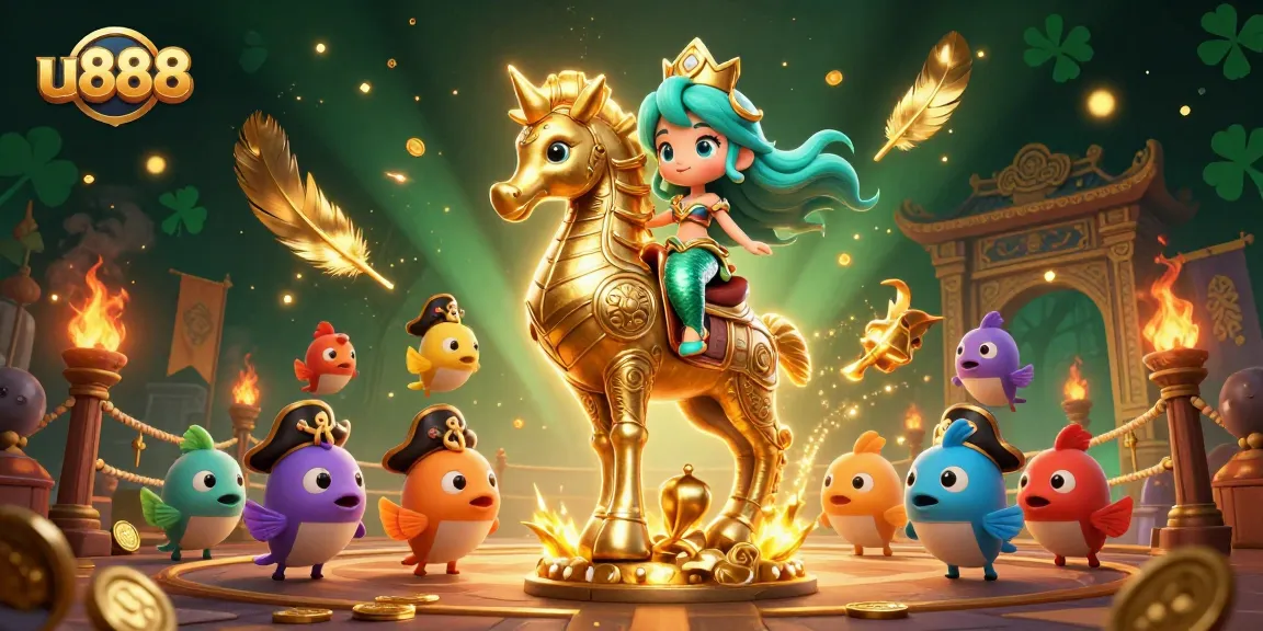 Experience thrilling gameplay at u888 with a vibrant mermaid princess and her seahorse companion.
