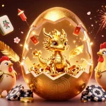 Engage in gaming thrills at 789win, where a golden dragon guards poker chips amidst festive elements.