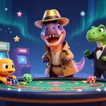 Experience thrilling gaming at o8kjc with a 3D velociraptor card counter at a blackjack table.