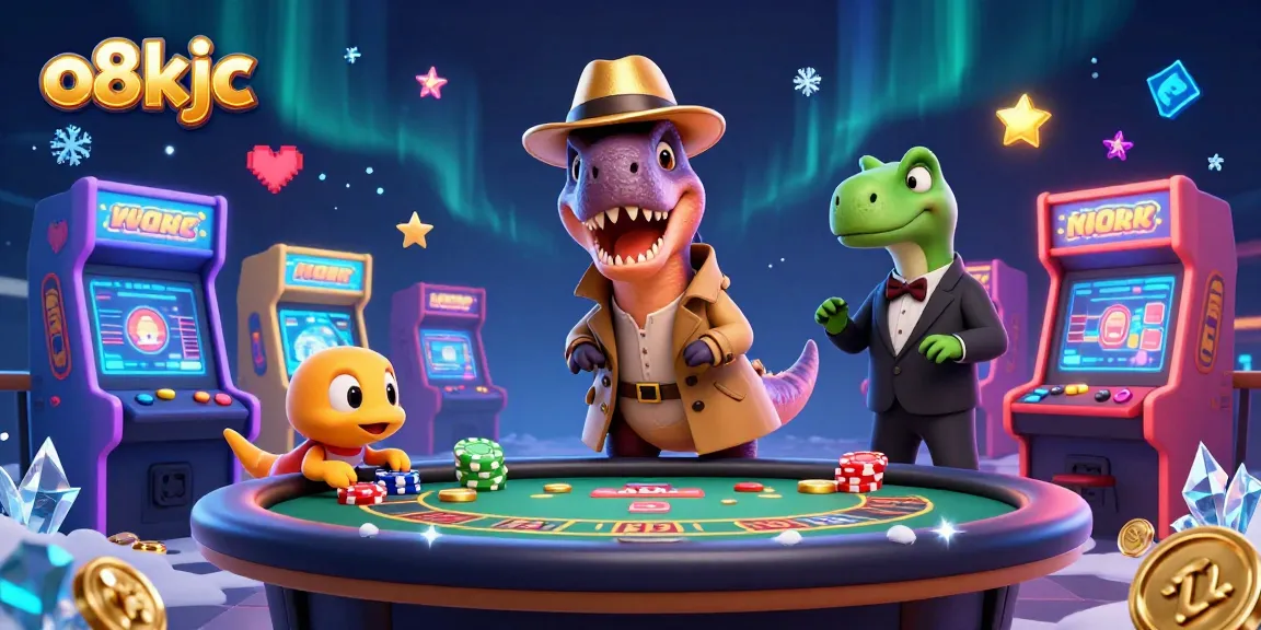 Experience thrilling gaming at o8kjc with a 3D velociraptor card counter at a blackjack table.