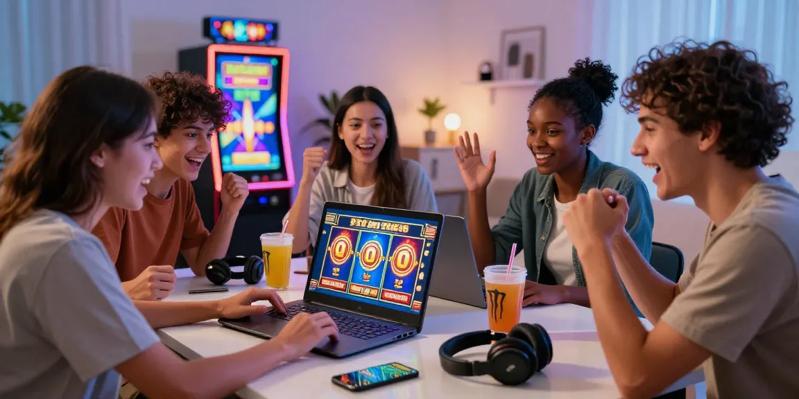 Exciting group enjoying situs slot deposit 10 ribu gaming at home.