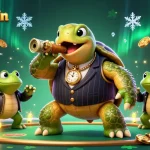 33win33win casino scene with a cartoon turtle and bullfrog enforcers, illustrating betting excitement.