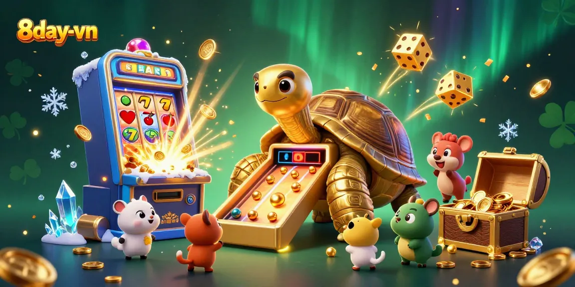 Experience thrilling games at 8day-vn featuring lively characters in a vibrant casino scene.