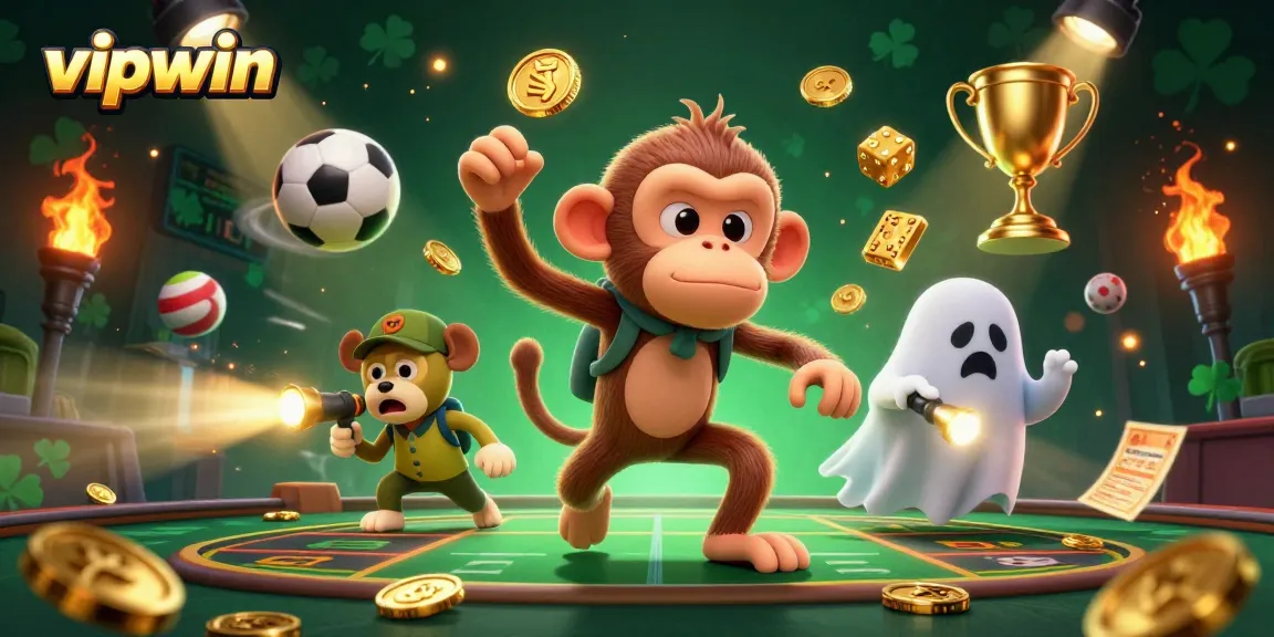 Experience exciting winning moments at vipwin with playful poltergeist monkey and ghost-hunter puppy in action.