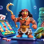 Mebet offers vibrant slot gaming action with a Polynesian demigod amidst colorful casino elements.