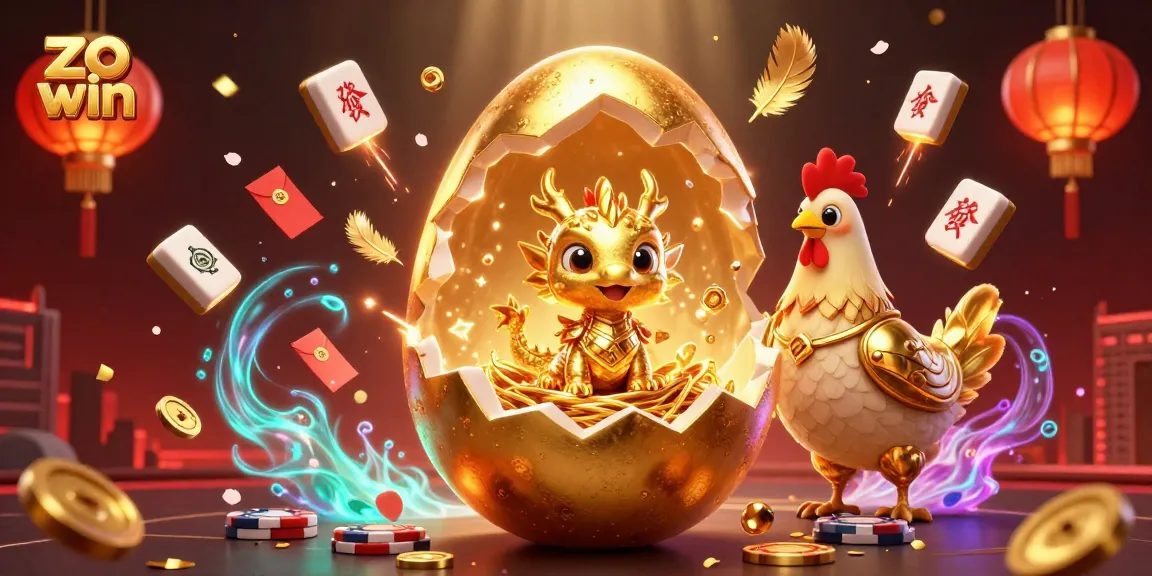 Experience the magic of zo win with a golden dragon on poker chips amidst festive gaming elements.
