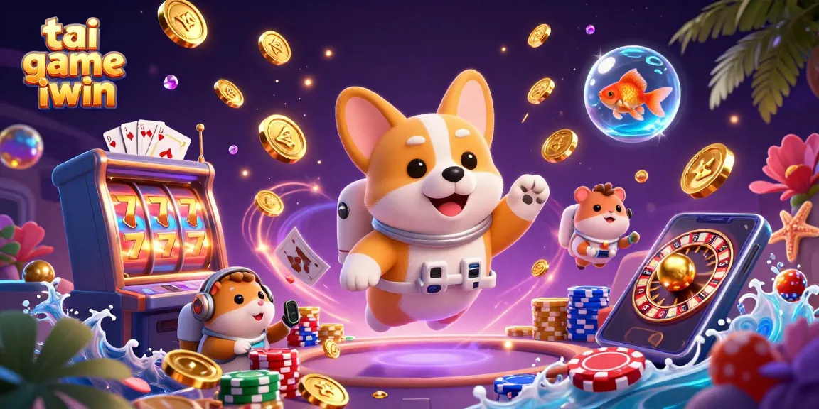 Engaging gameplay with tai game iwin, featuring a cartoon corgi in a casino space scene.