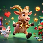 Sky88 captures the excitement of gambling with a festive Krampus goat running a chaotic casino scene.