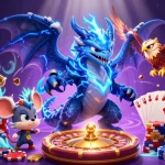 Experience thrilling wins at 98 win with vibrant casino-themed digital artwork showcasing dynamic characters and elements.