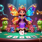 Engage with TA88's vibrant casino atmosphere featuring a butterfly queen and massive poker chips.