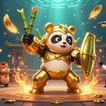 Experience slot777 gacor excitement with a dynamic arena scene featuring golden pandas and vibrant casino elements.