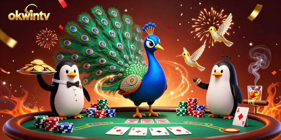 Experience the excitement of okwintv with a vibrant scene of poker action featuring colorful chips and lively characters.