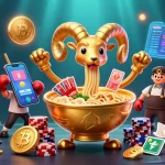 Engage with DA88 in a vibrant casino scene featuring animated sushi dealers and crypto elements.