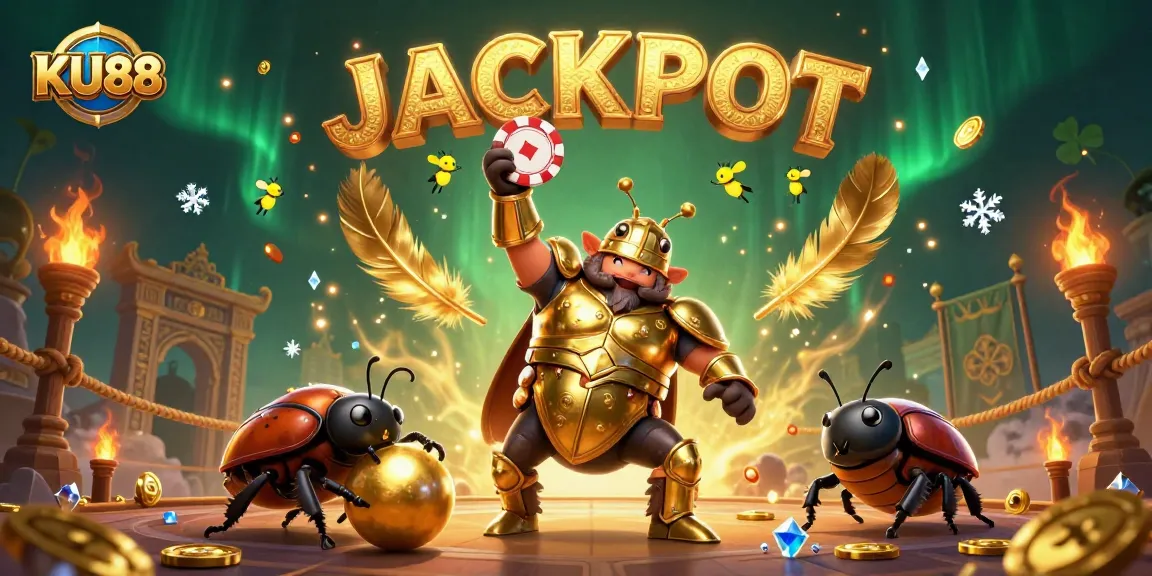 Engage in thrilling jackpots with KU88 gaming, highlighted by adorable beetle characters.