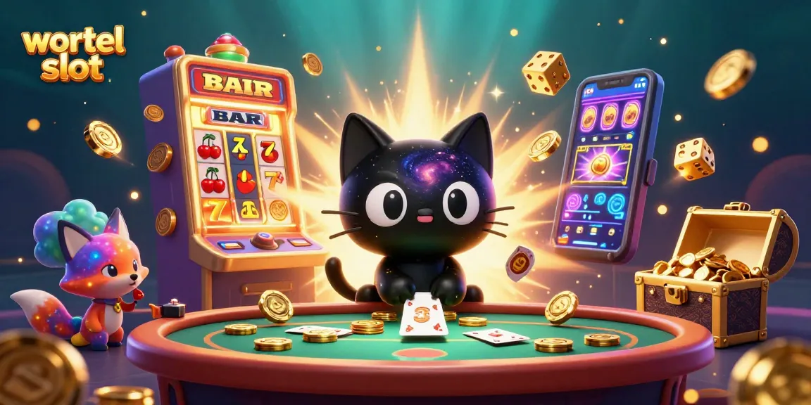 Engage with the exciting wortel slot game experience while a black hole cat attracts glowing chips and cards!
