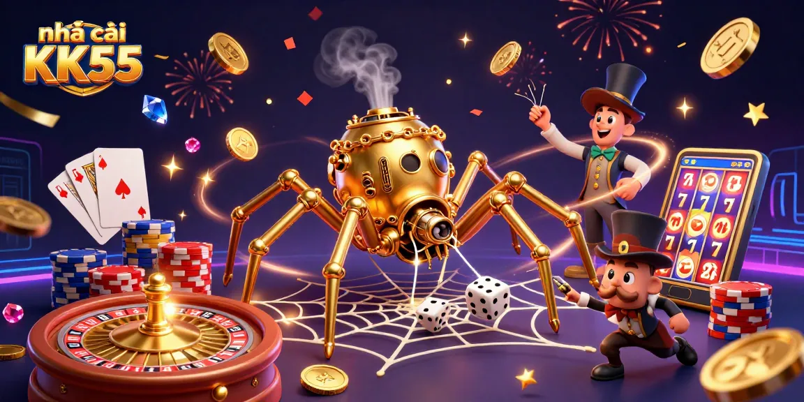 Experience the thrill of nhà cái KK55 with a captivating steampunk casino scene filled with vibrant energy.