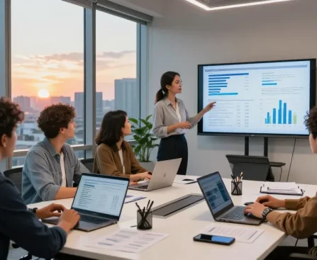 Proactive IT support for small business London in a modern office meeting with diverse professionals collaborating and analyzing data.