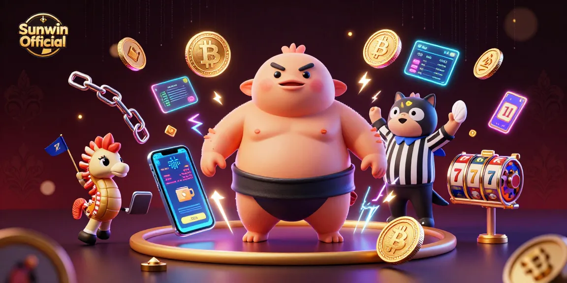 Engage with Sunwin Official as cartoon characters celebrate wins in a vibrant casino scene.