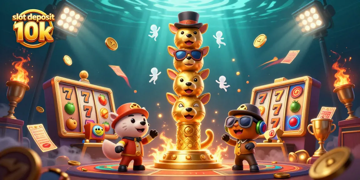 Engage with the slot deposit 10k experience featuring vibrant slot reels and animated casino elements.