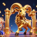 Experience exciting gameplay with the online magazine showcasing a golden ram charging through a casino.